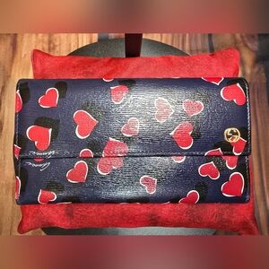 Gucci Navy Blue Wallet with Red Heart Print and Gold Logo